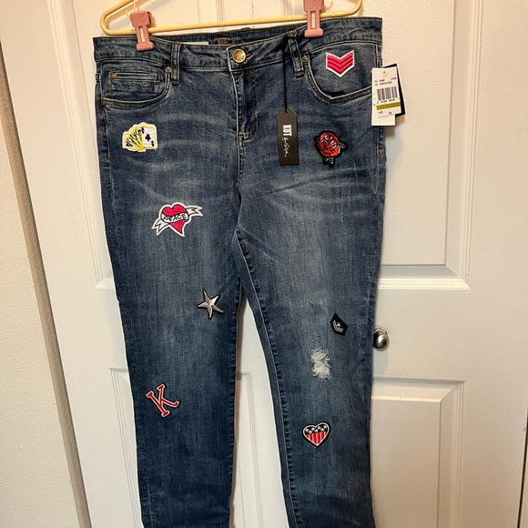 KUT FROM THE KLOTH NWT AUTHENTIC “CATHERINE BOYFRIEND” WITH PATCHES FRAYED JEAN - Picture 9 of 17